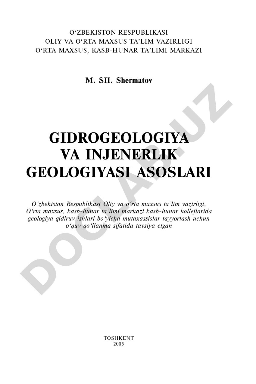 Gidrogeologiya va injenerlik geologiyasi asoslari
