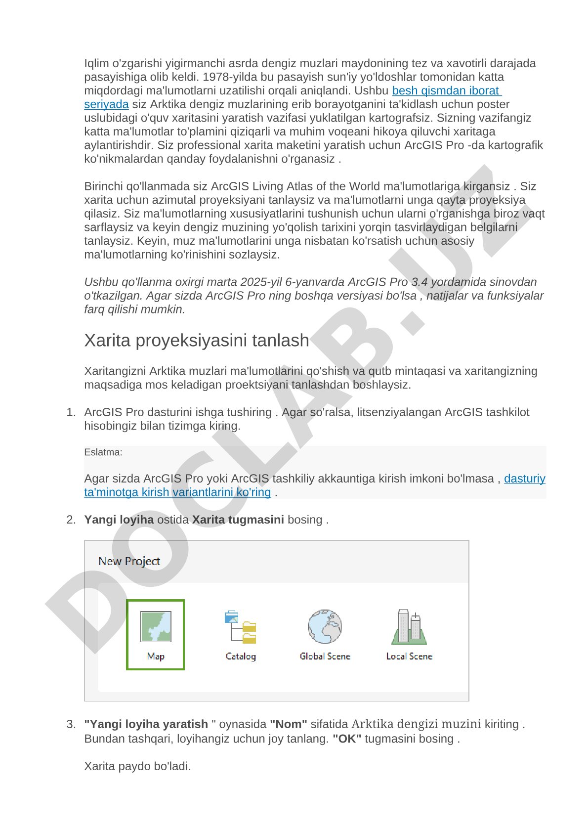 Arktika dengiz muzlari erishini ArcGIS Pro yordamida xaritaga tushirish