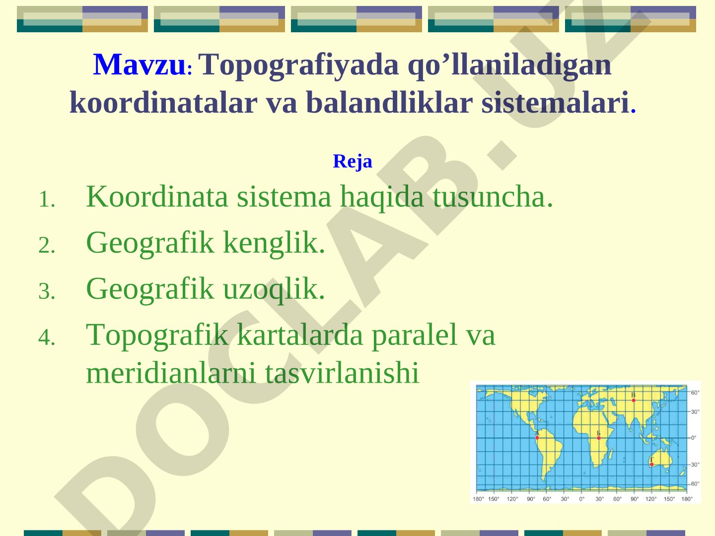 Topografiyada qo'llaniladigan koordinatalar va balandliklar sistemalari