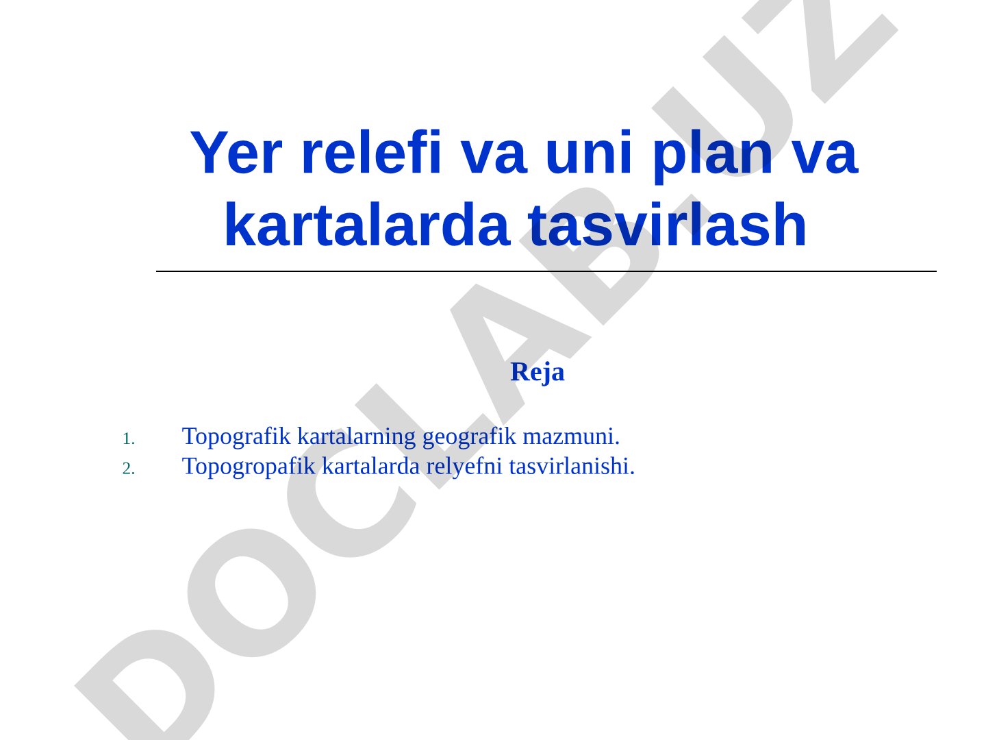 Yer relefi va uni plan va kartalarda tasvirlash
