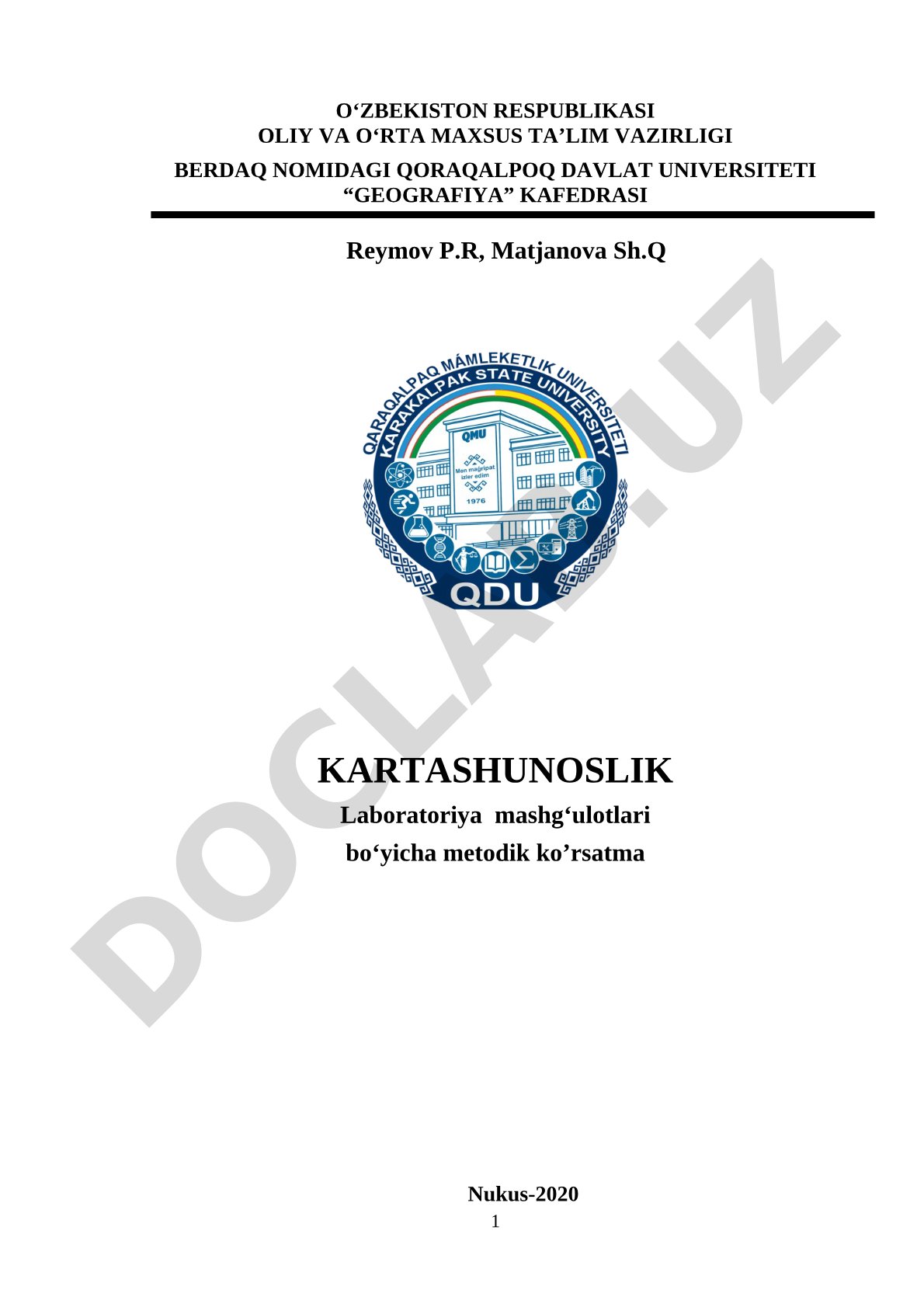 Kartashunoslik laboratoriya mashg‘ulotlari bo‘yicha metodik ko’rsatma