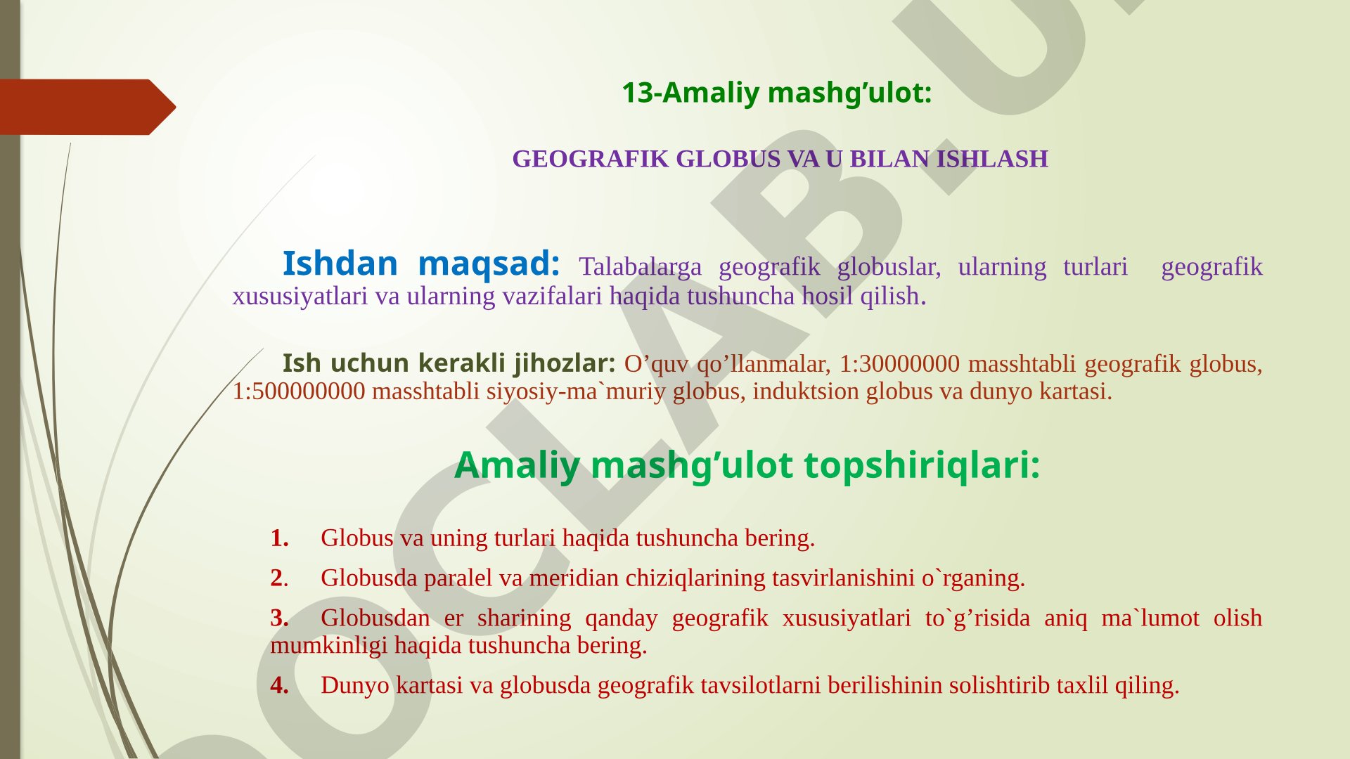 Geografik globus va u bilan ishlash