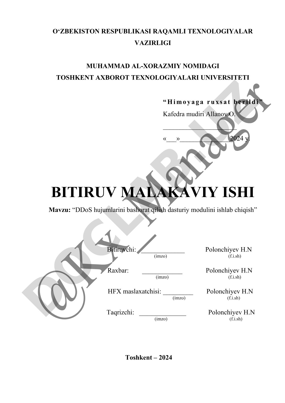 DDoS hujumlarini bashorat qilish dasturiy modulini ishlab chiqish