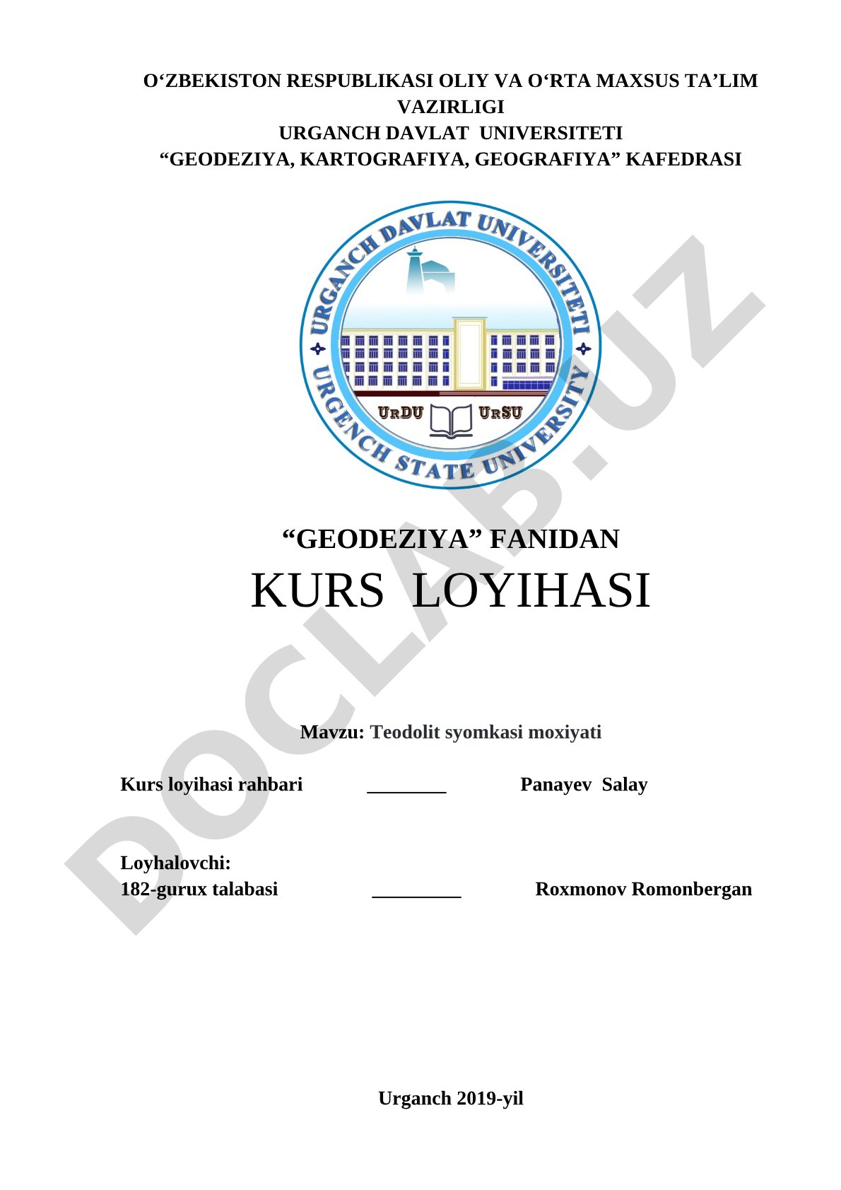Kurs loyihasi: teodolit syomkasi mohiyati, tuzilishi, yo'llari va plan tuzish