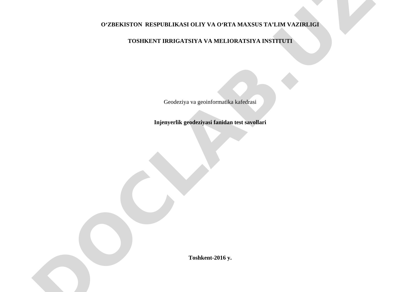Injenyerlik geodeziyasi fanidan test savollari