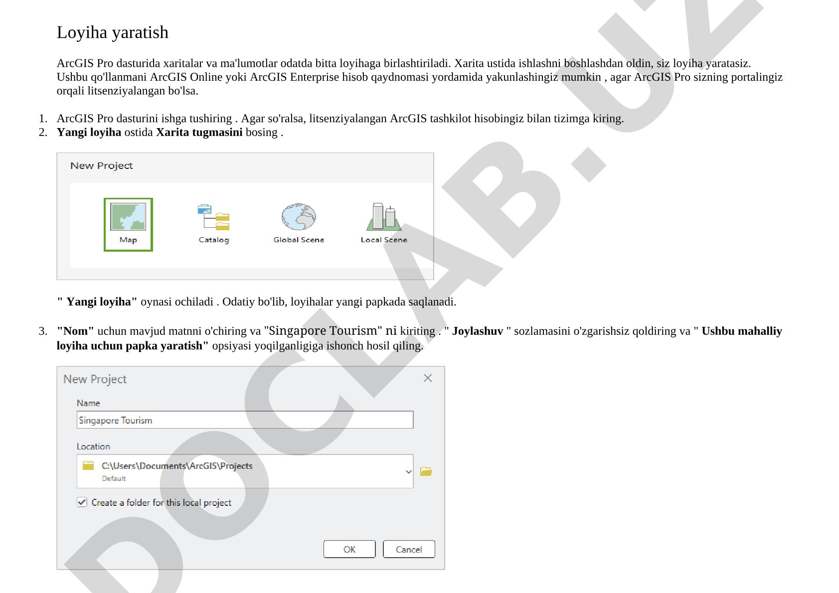 ArcGIS Pro da xarita loyihasini yaratish