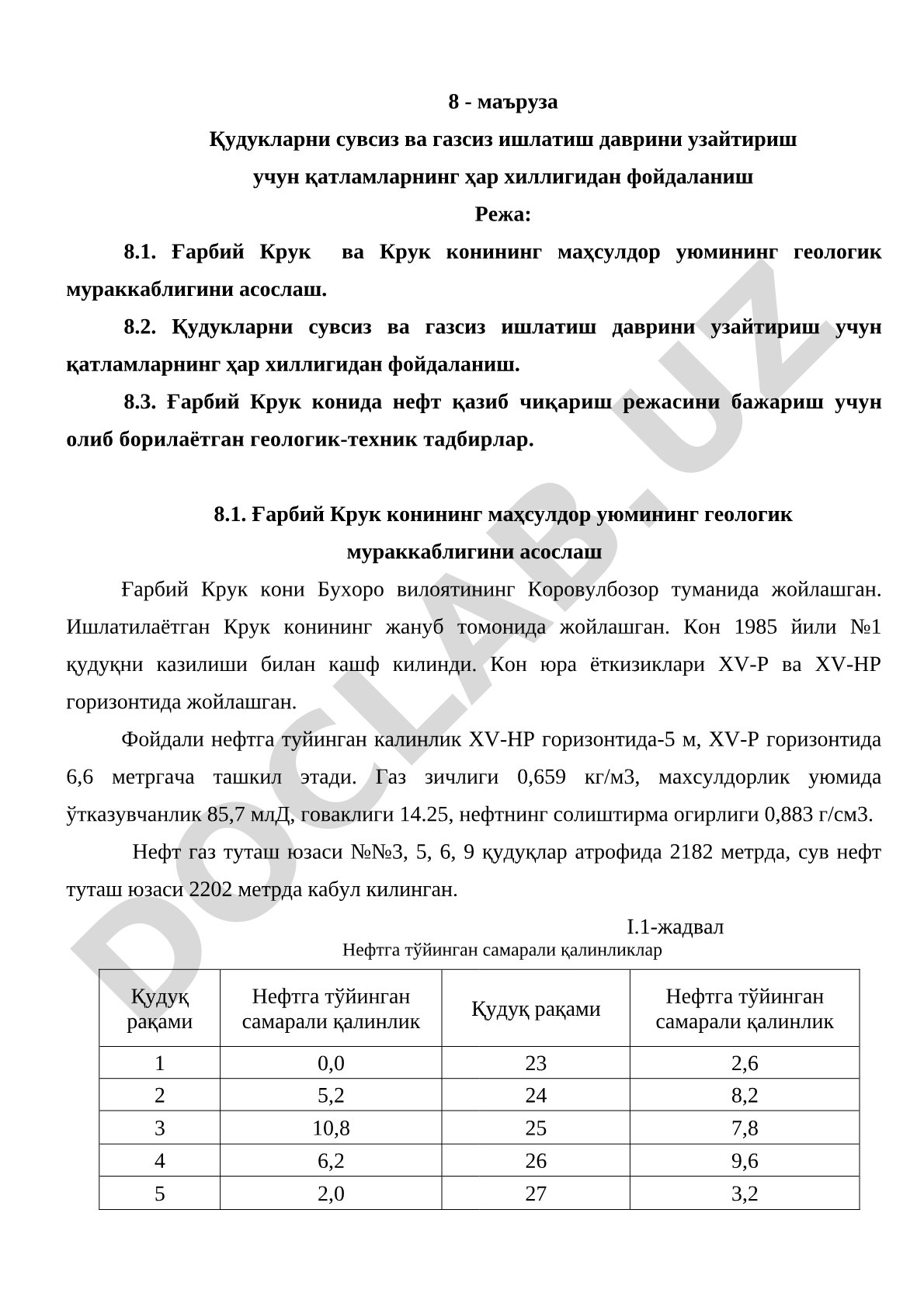 Қудуқларни сувсиз ва газсиз ишлатиш даврини узайтириш учун қатламларнинг ҳар хиллигидан фойдаланиш
