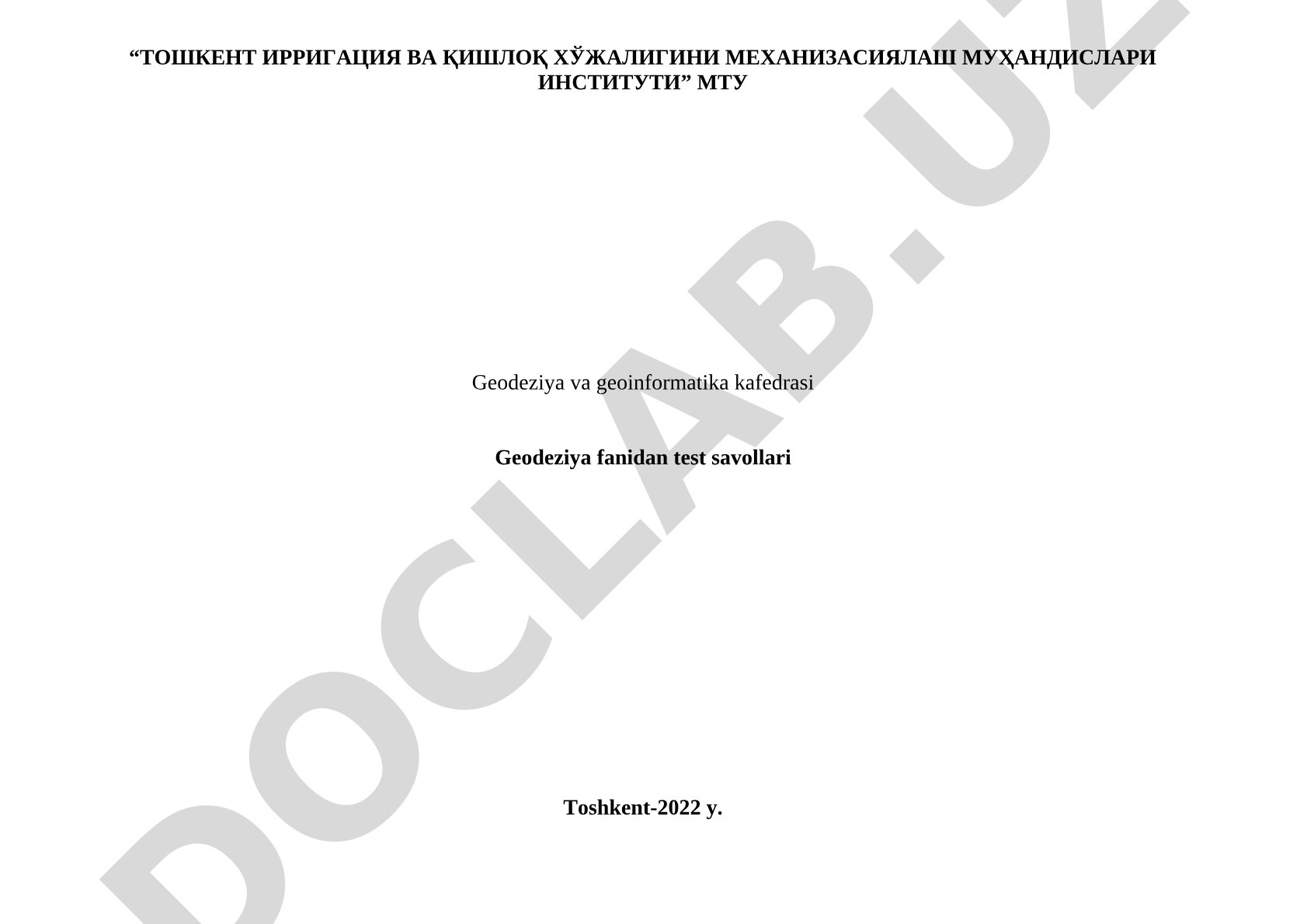 Geodeziya fanidan test savollari