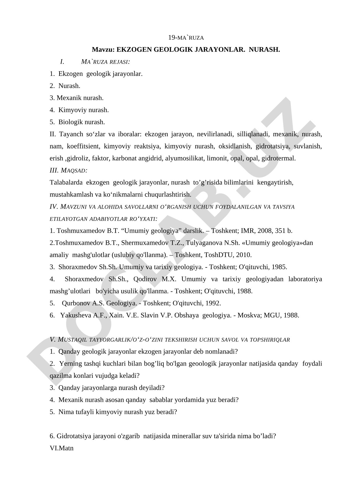 Ekzogen geologik jarayonlar. Nurash