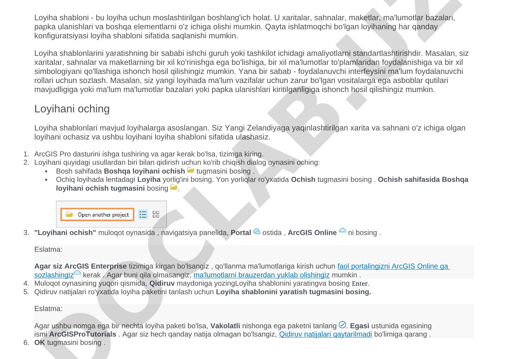 ArcGIS Pro loyiha shabloni yaratish va standartlashtirish