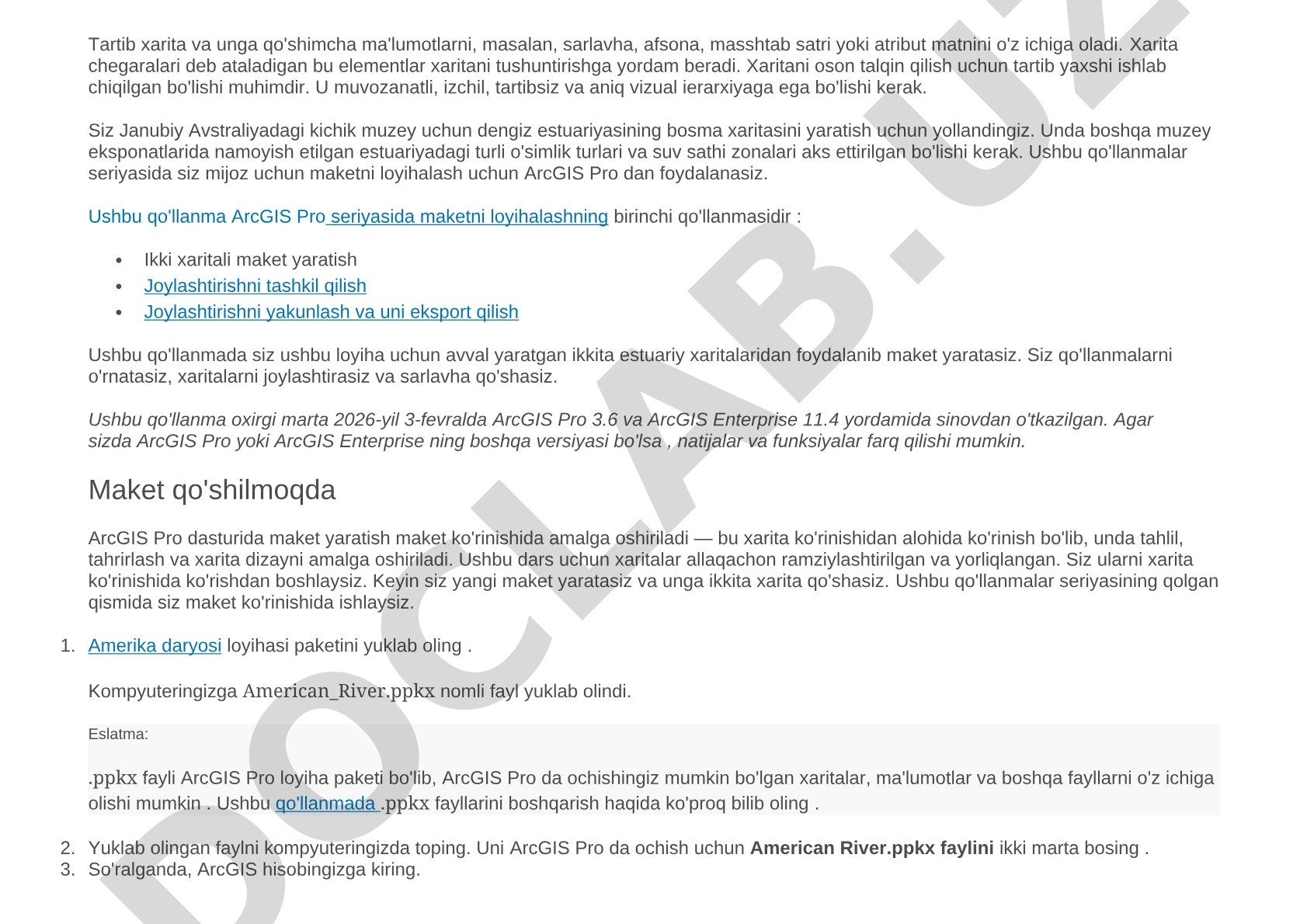 ArcGIS Pro da dengiz estuariyasi xaritasi uchun maket loyihalash