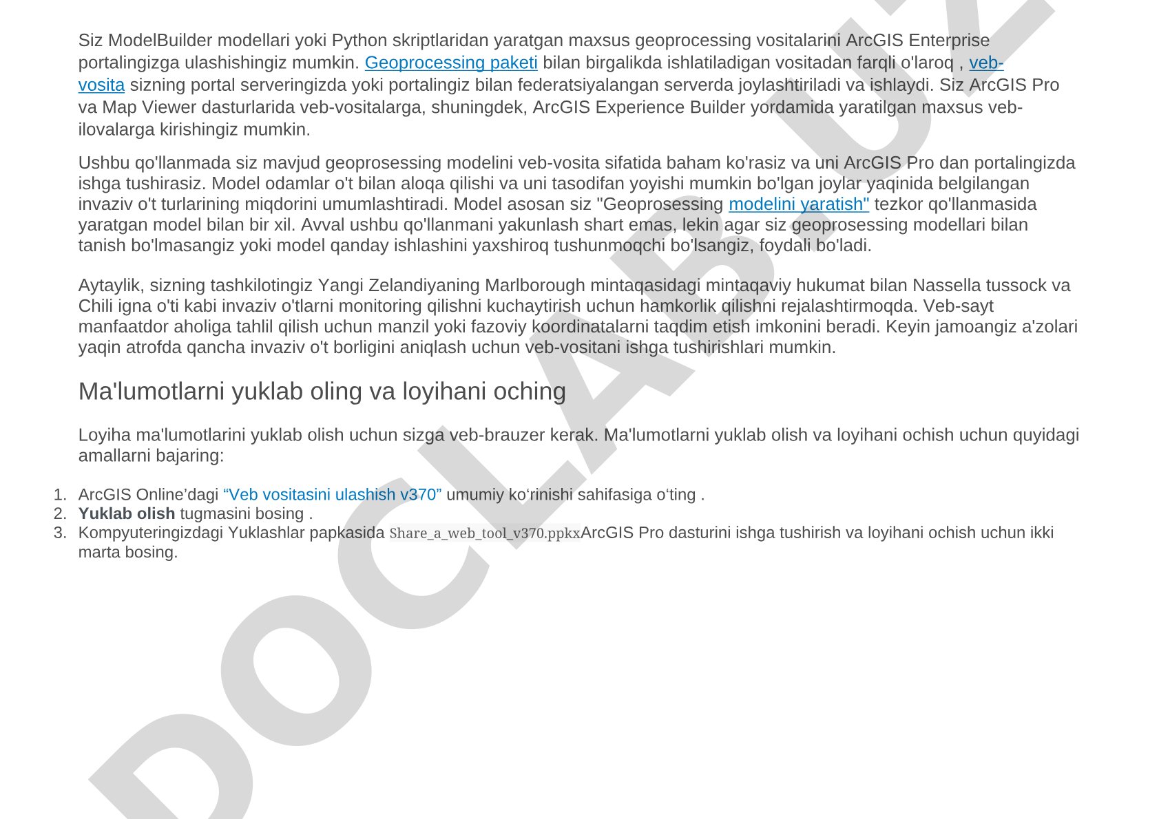 Geoprocessing modelini veb-vosita sifatida baham ko'rish