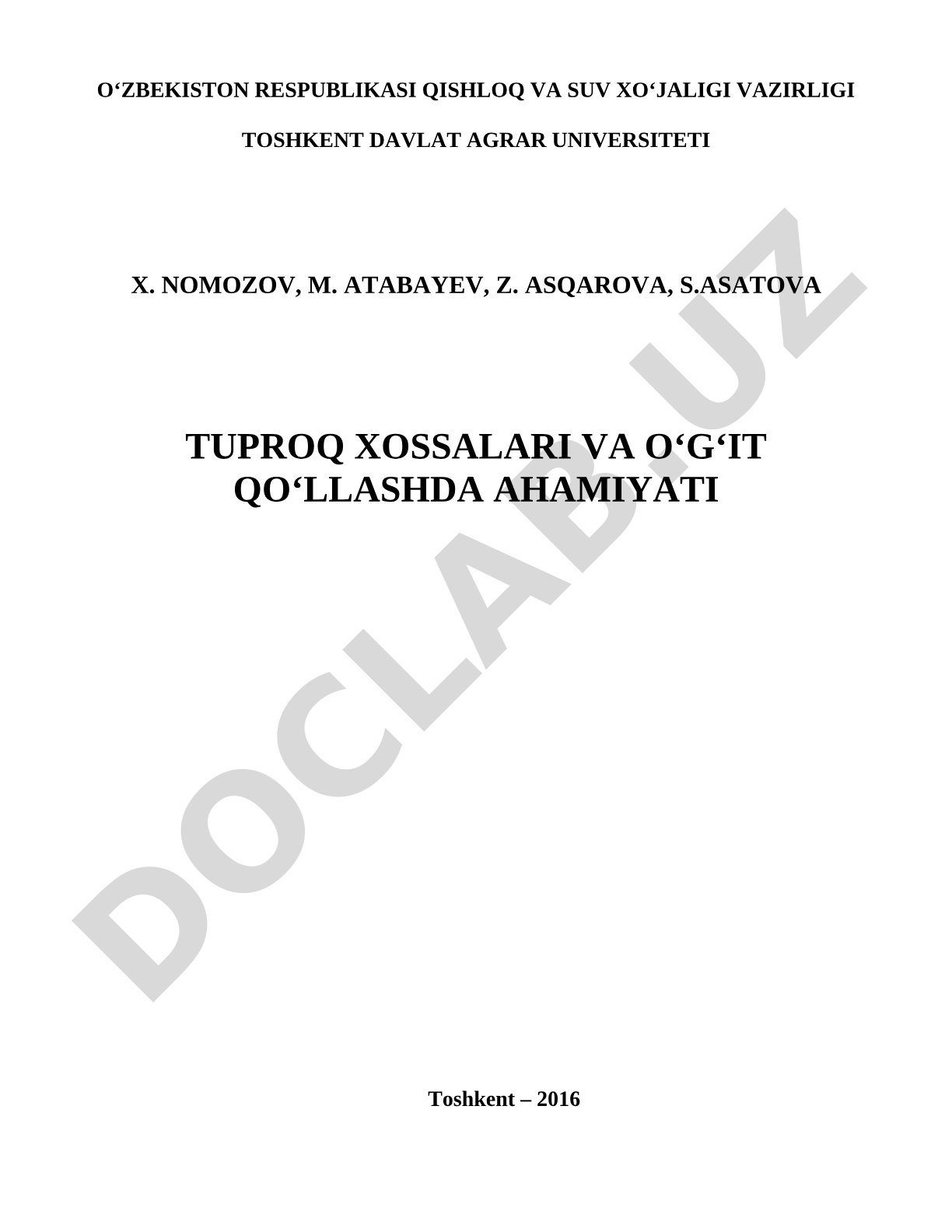 Tuproq xossalari va o‘g‘it qo‘llashda ahamiyati