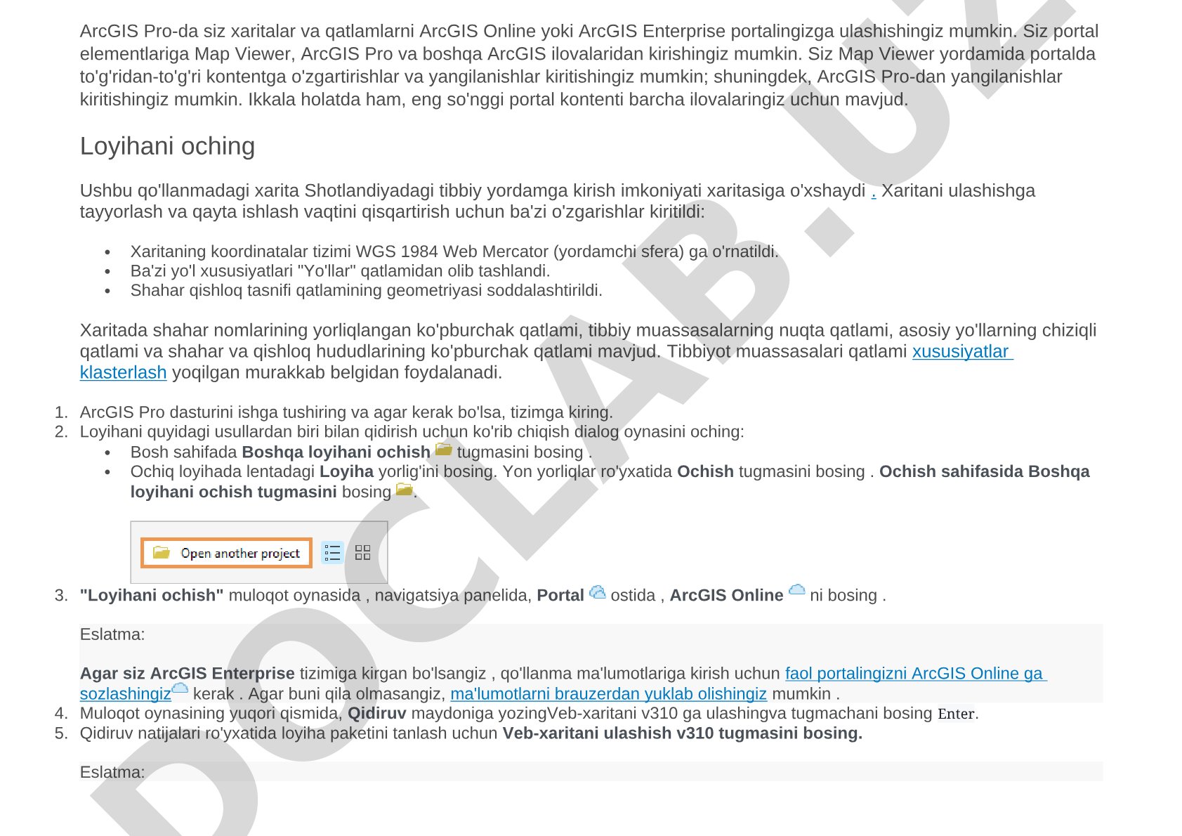 ArcGIS Pro da xaritalarni portalga ulash va ulashish