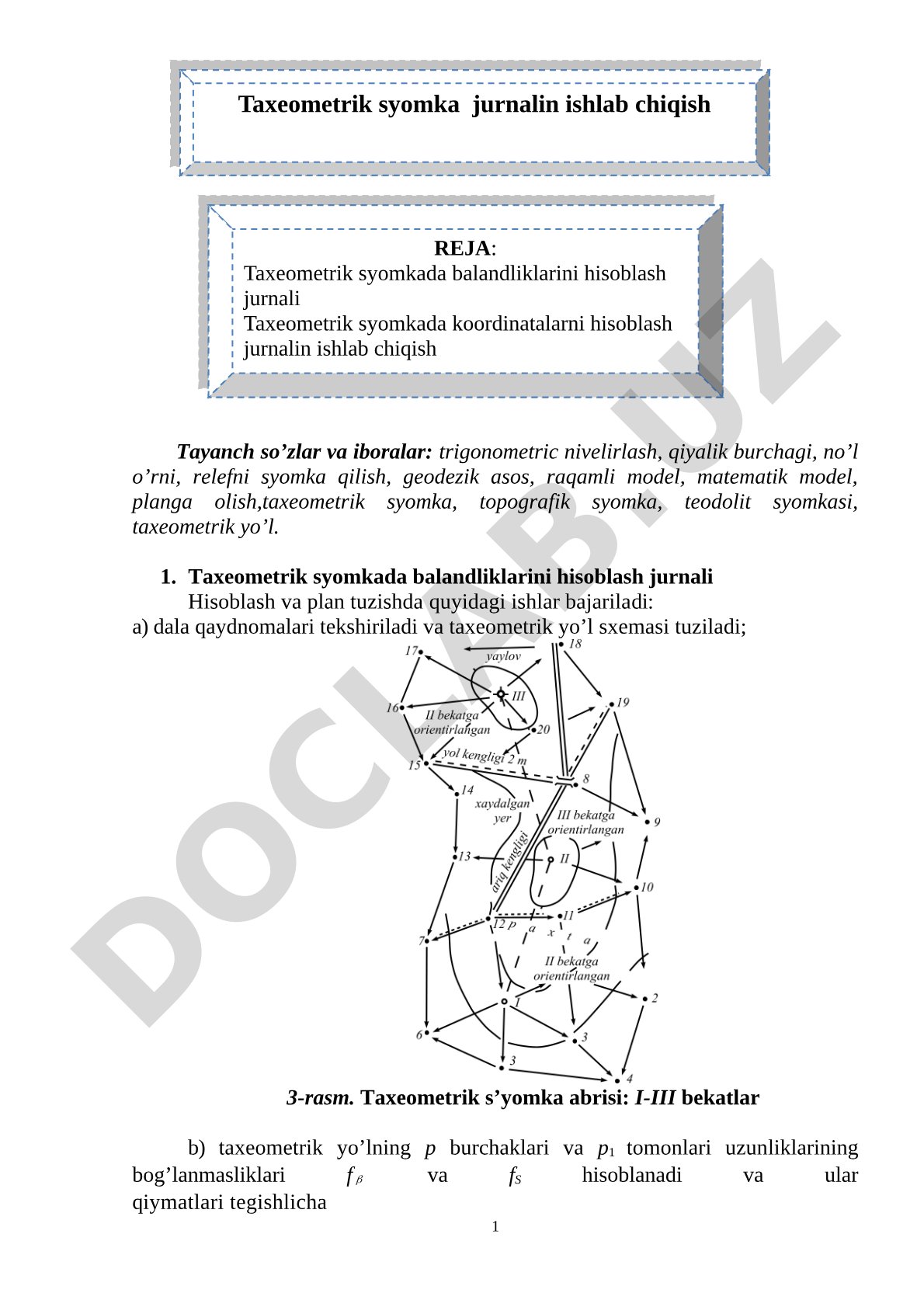 Taxeometrik syomkada balandliklarini hisoblash jurnali