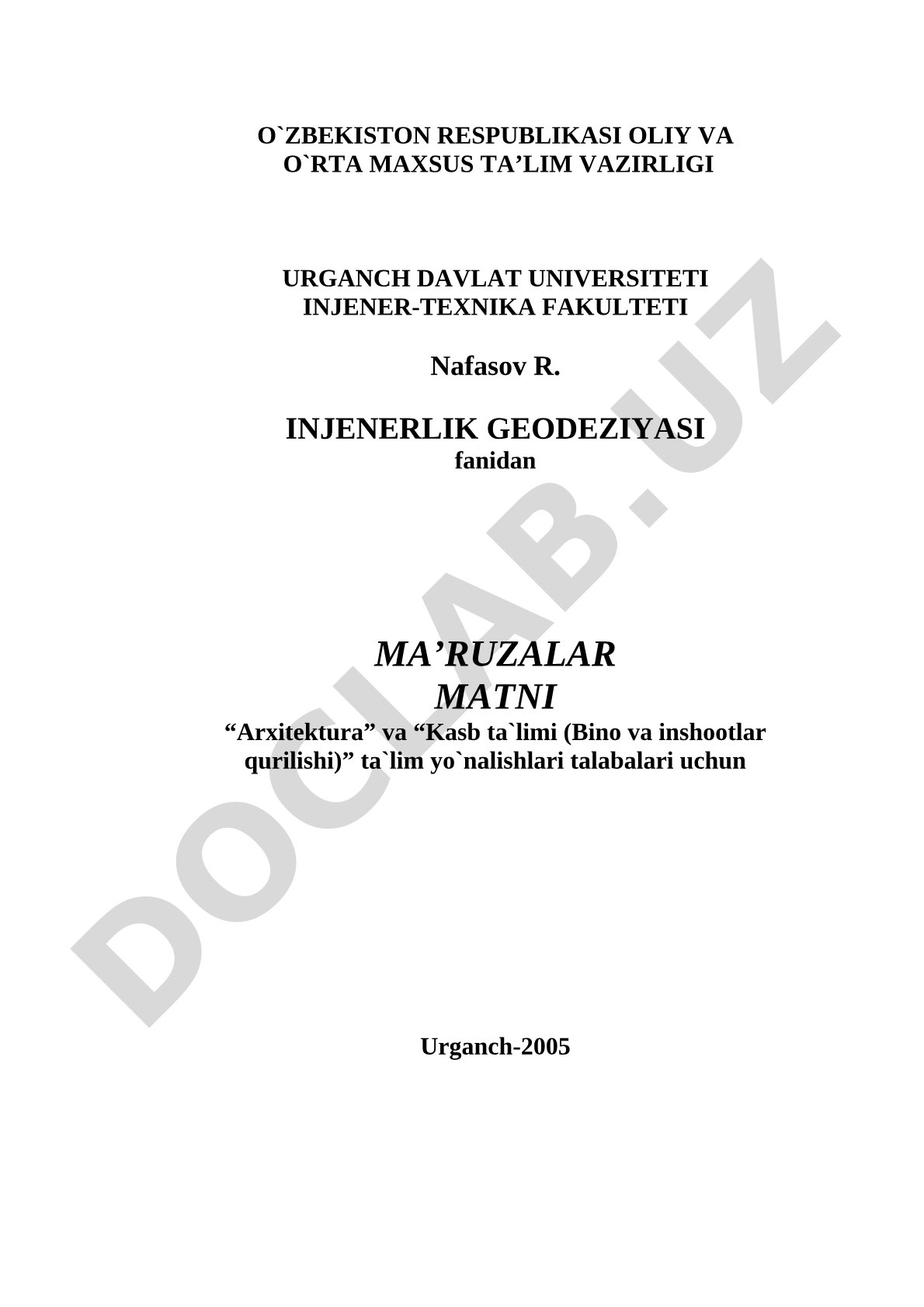Kirish. Geodeziya fani haqida umumiy ma'lumotlar