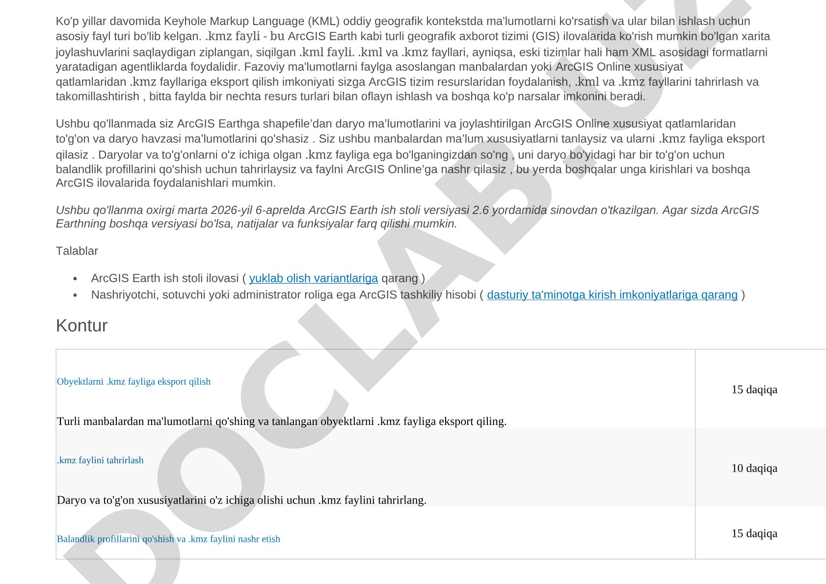 ArcGIS Earthda geografik ma'lumotlarni .kmz formatiga eksport qilish