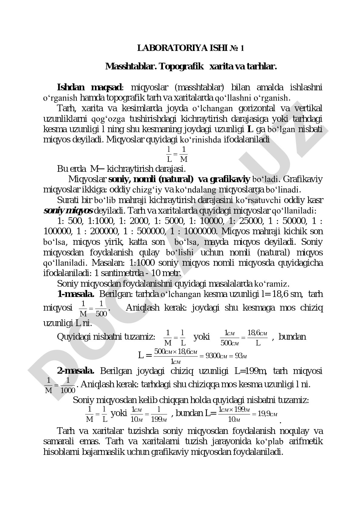 Masshtablar. Topografik xarita va tarhlar.