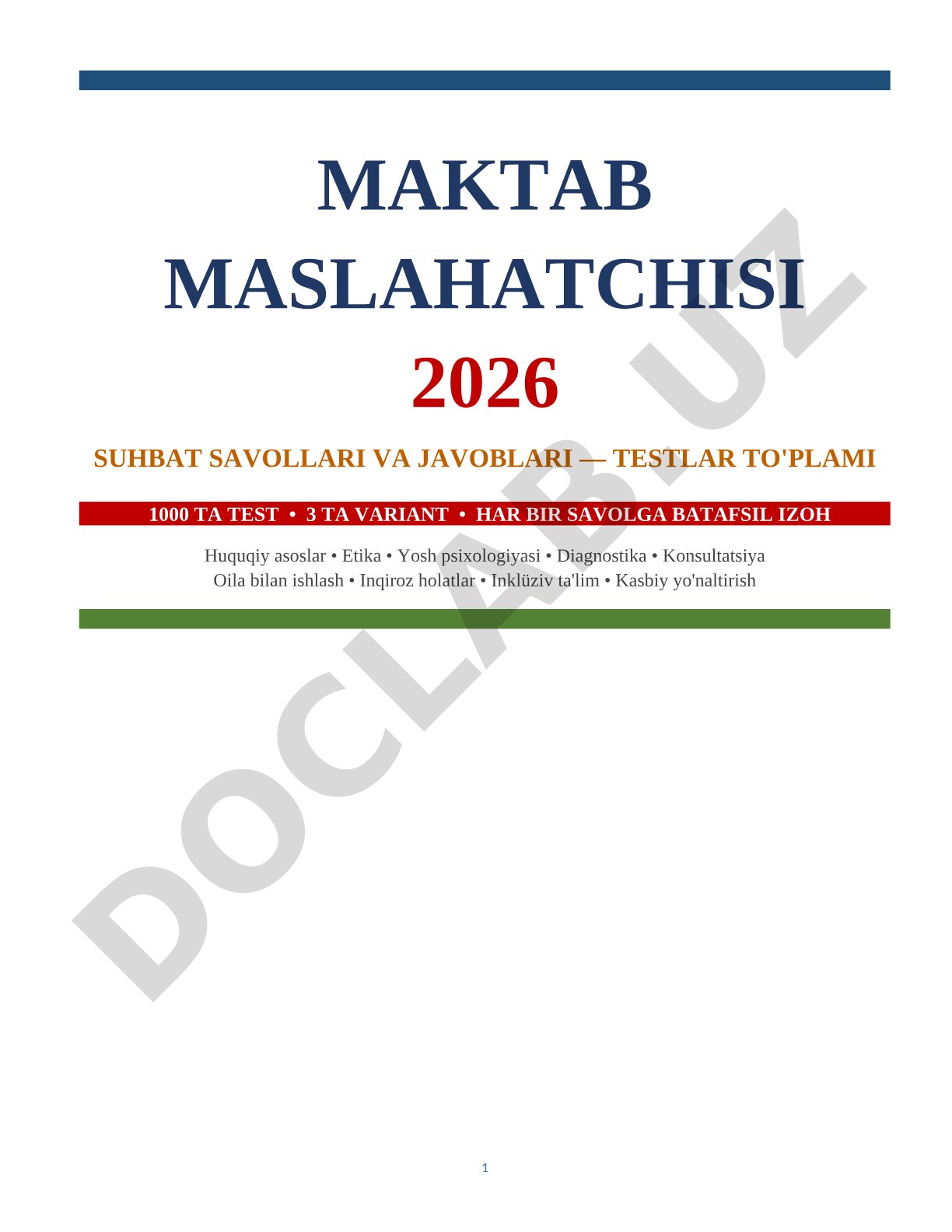 Maktab maslahatchisi 2026 suhbat savollari va javoblari testlar to'plami