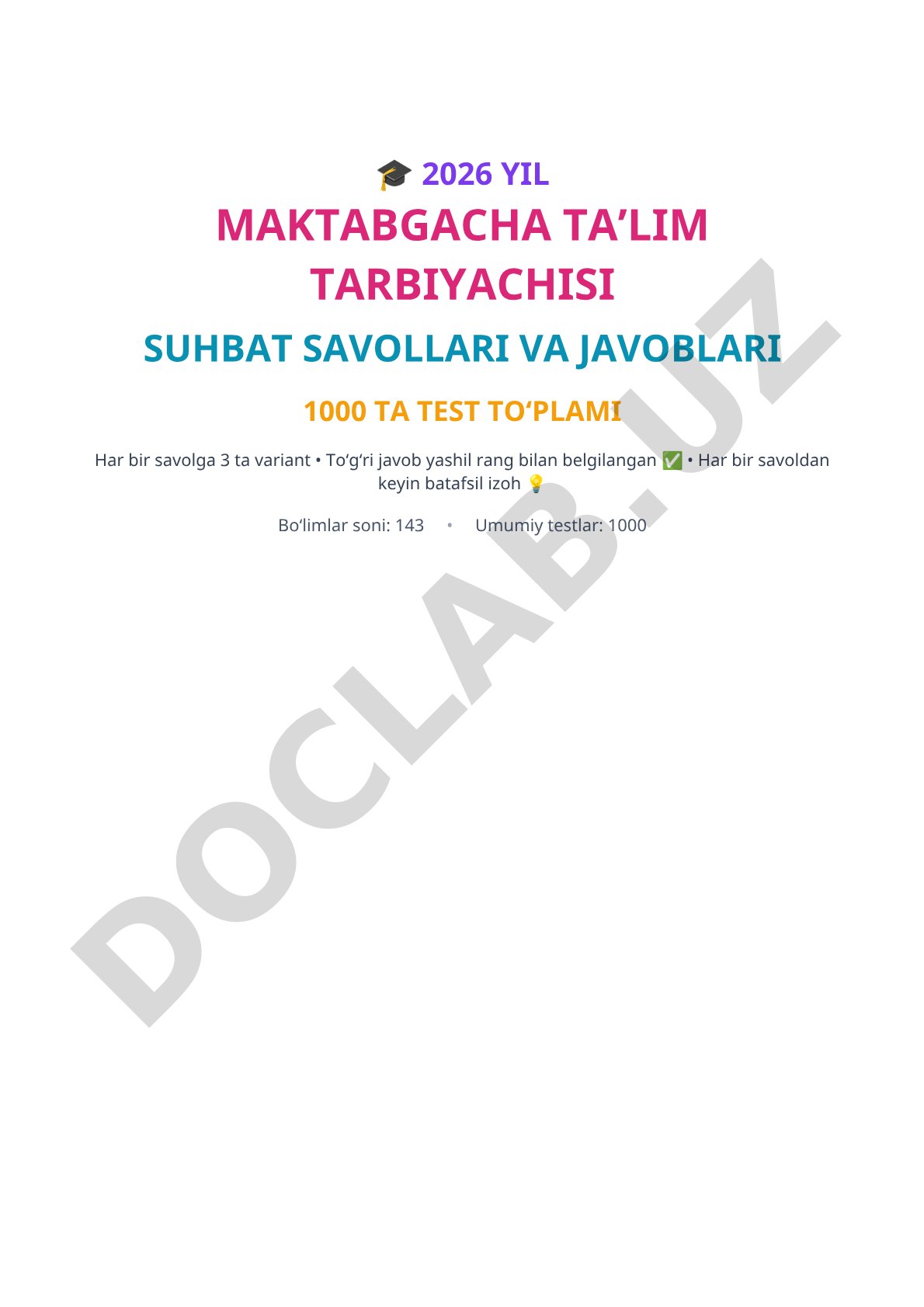 2026 yil maktabgacha ta'lim tarbiyachisi suhbat savollari va javoblari