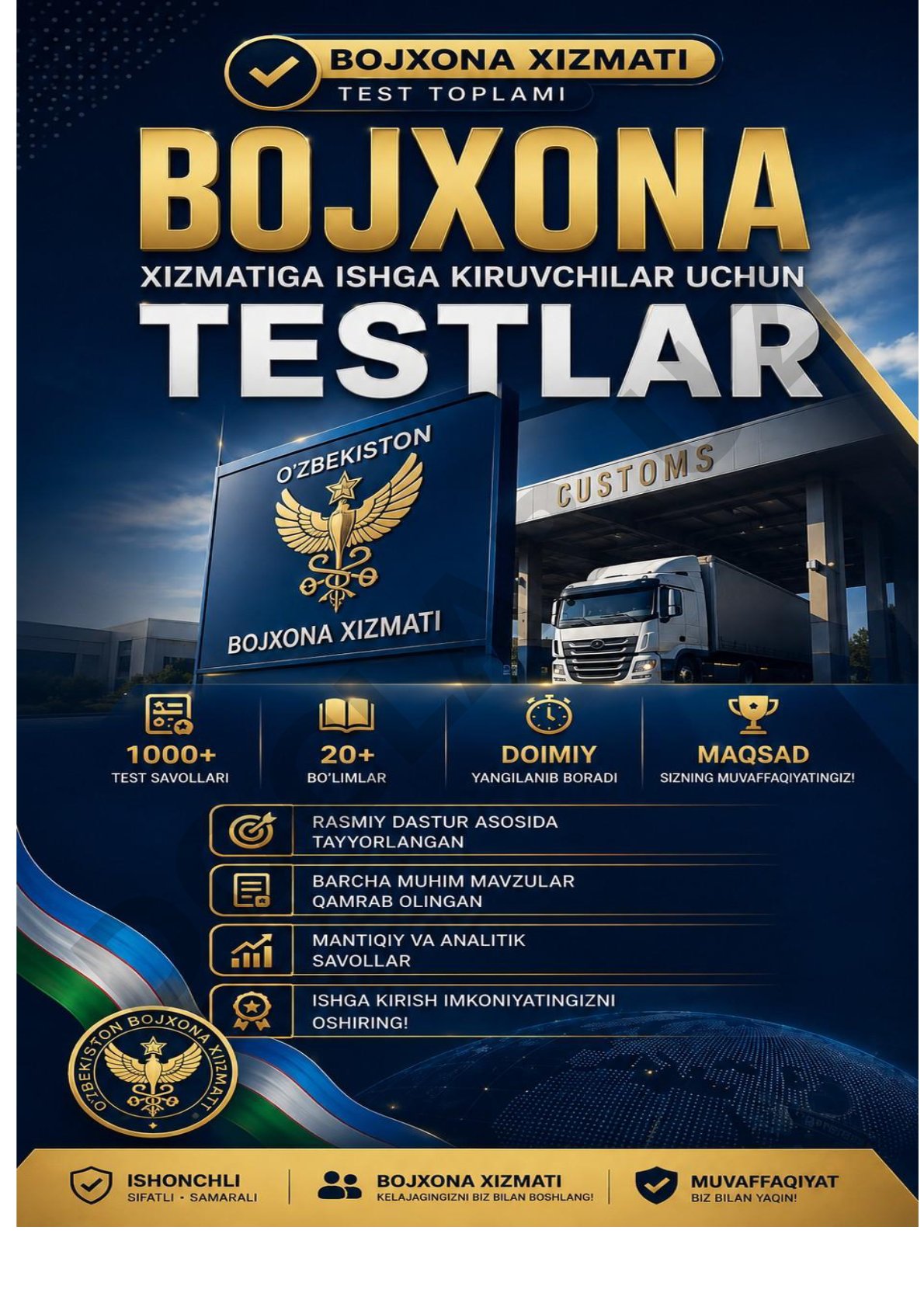 Bojxona mantiqiy savollar to'plami test savollari va javoblari bilan