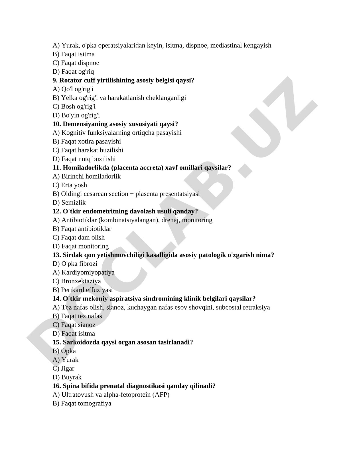 ARGOS klinik testlari (Terapiya, Jarrohlik, Akusherlik-ginekologiya)