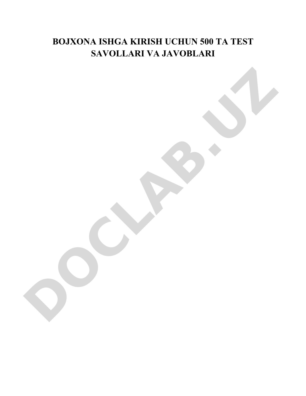 Bojxona ishga kirish uchun 500 ta test savollari va javoblari