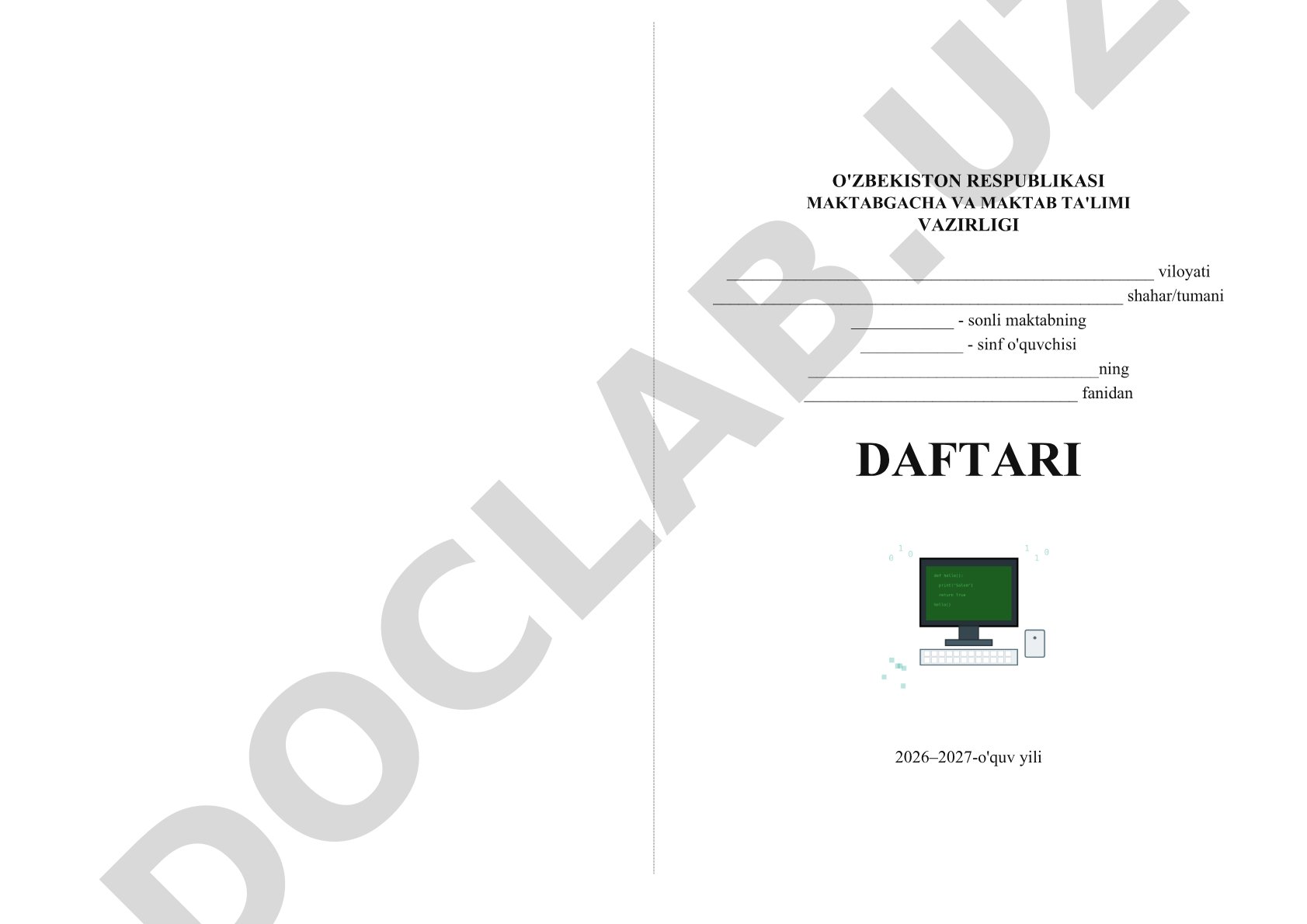 Daftari 2026-2027 o'quv yili