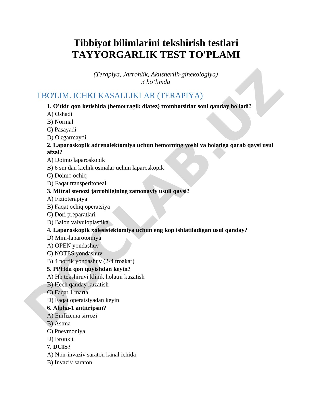Tibbiyot bilimlarini tekshirish testlari
