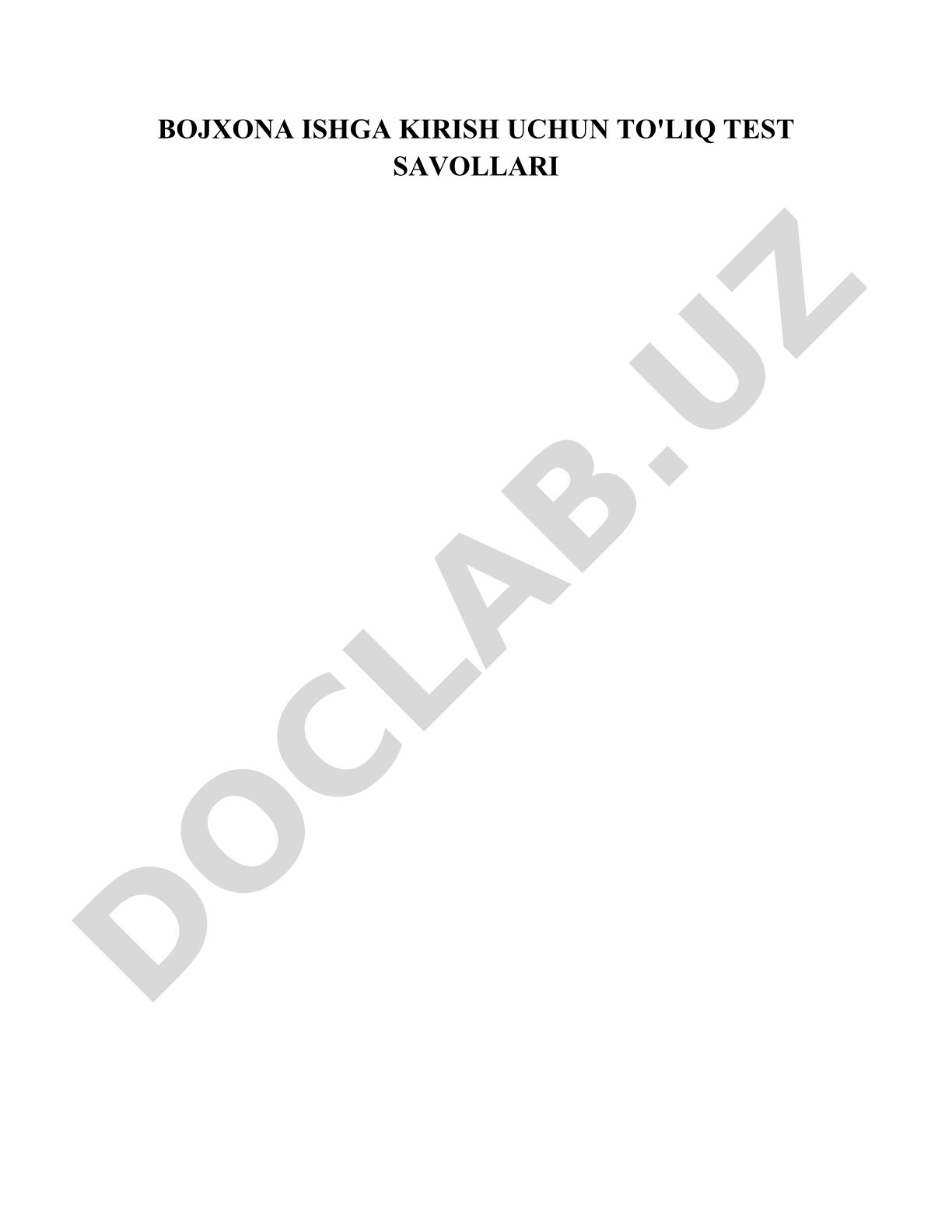 Bojxona ishga kirish uchun to'liq test savollari