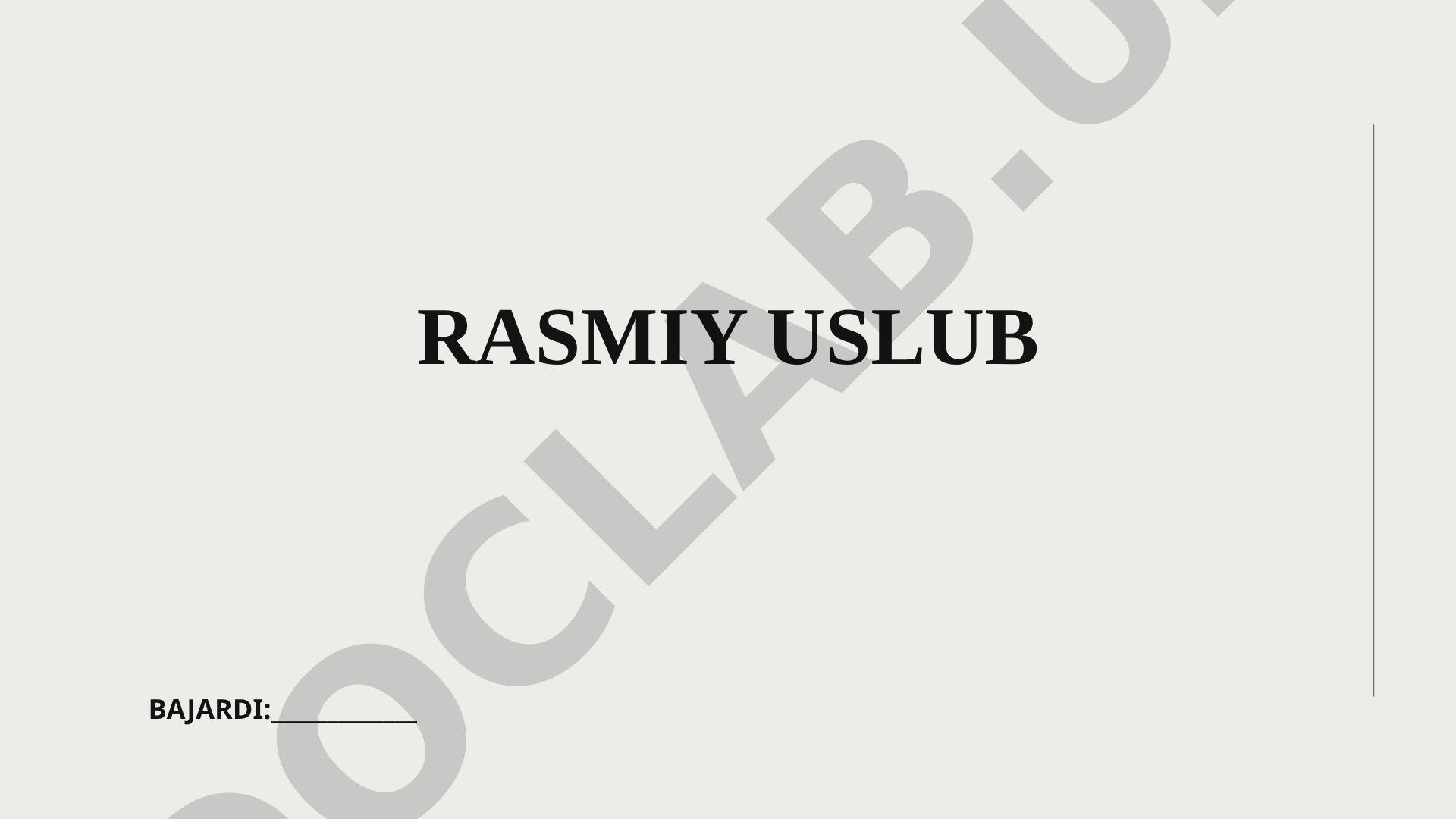 Rasmiy uslub tushunchasi, xususiyatlari va qo'llanilishi haqida taqdimot