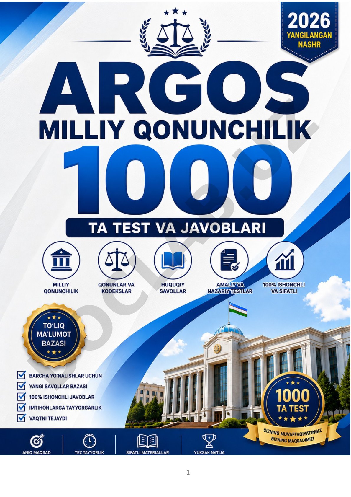 Argos milliy qonunchilik 2026 test savollari va javoblari