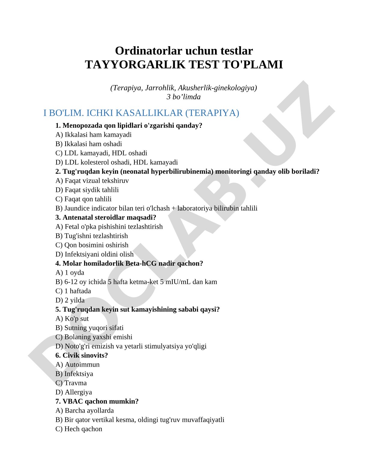 Ordinatorlar uchun testlar
