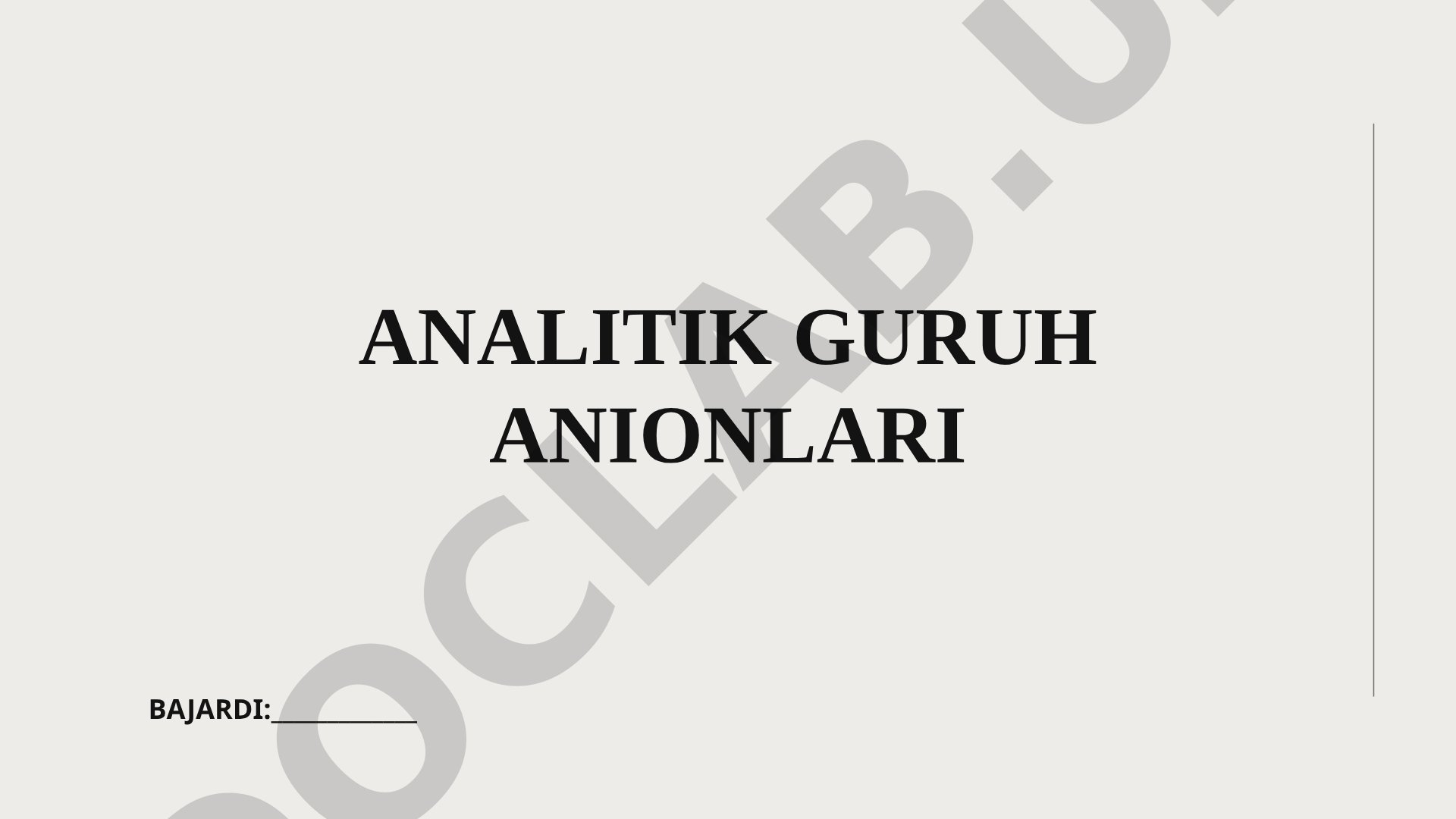 Anionlarning analitik guruhlarga bo'linishi, turlari va xususiyatlari