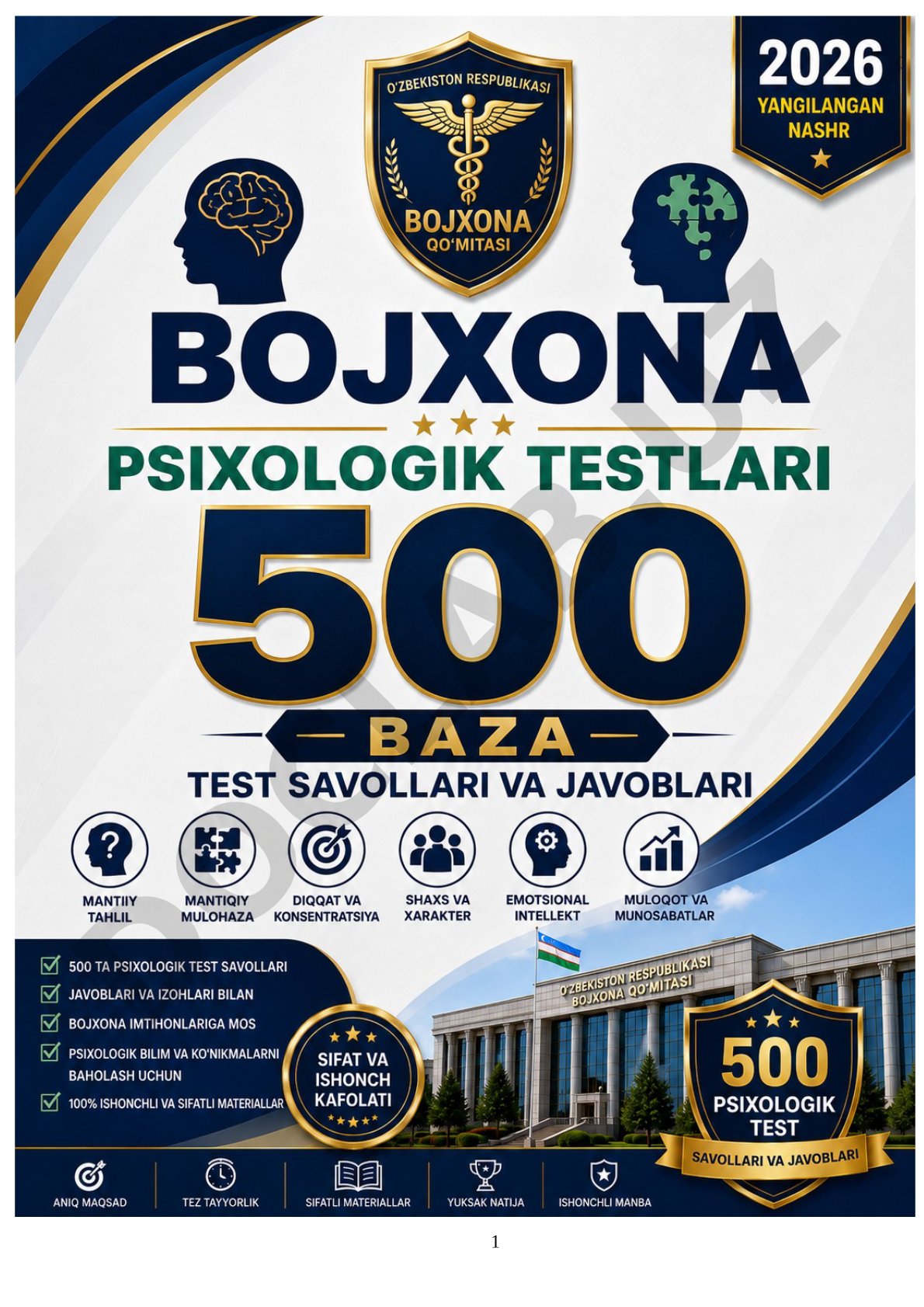 2026-yil uchun tayyorlangan 500 ta psixologik test savollari va javoblari to‘plami