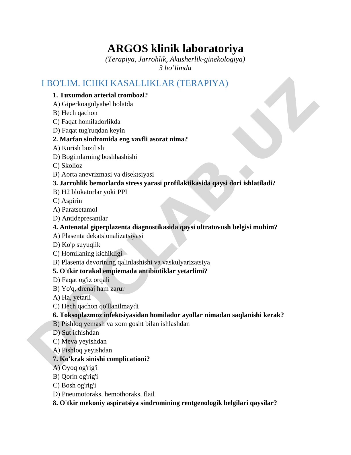 I bo'lim. Ichki kasalliklar (terapiya)