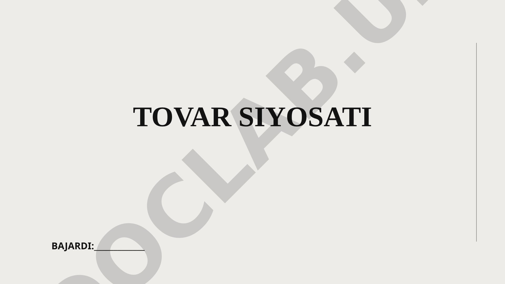Tovar siyosati tushunchasi, maqsadlari va asosiy vositalari yoritilgan