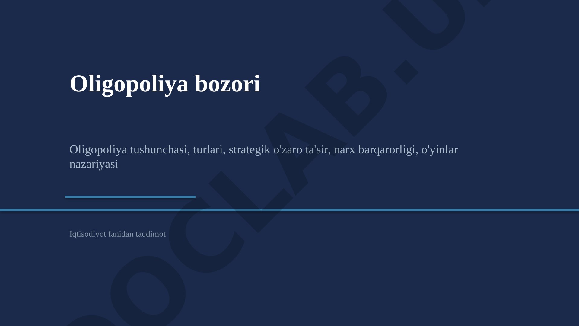 Oligopoliya bozori tushunchasi, turlari, strategik ta'siri, narx barqarorligi va o'yinlar