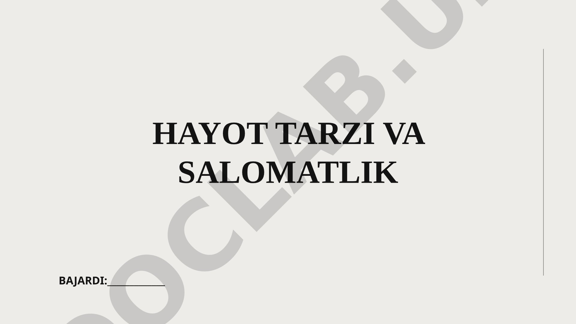 Hayot tarzi va salomatlik