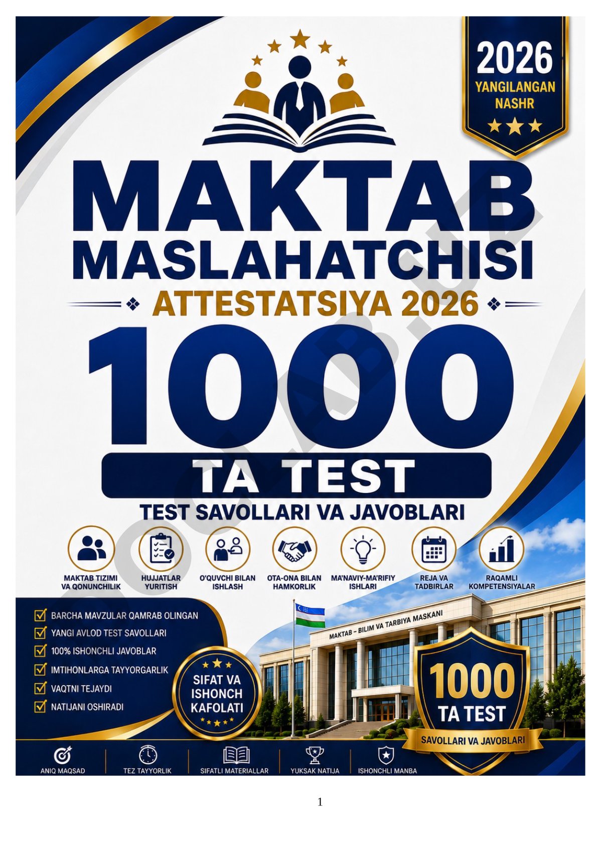Maktab maslahatchisi 1000 ta baza TEST SAVOLLARI
