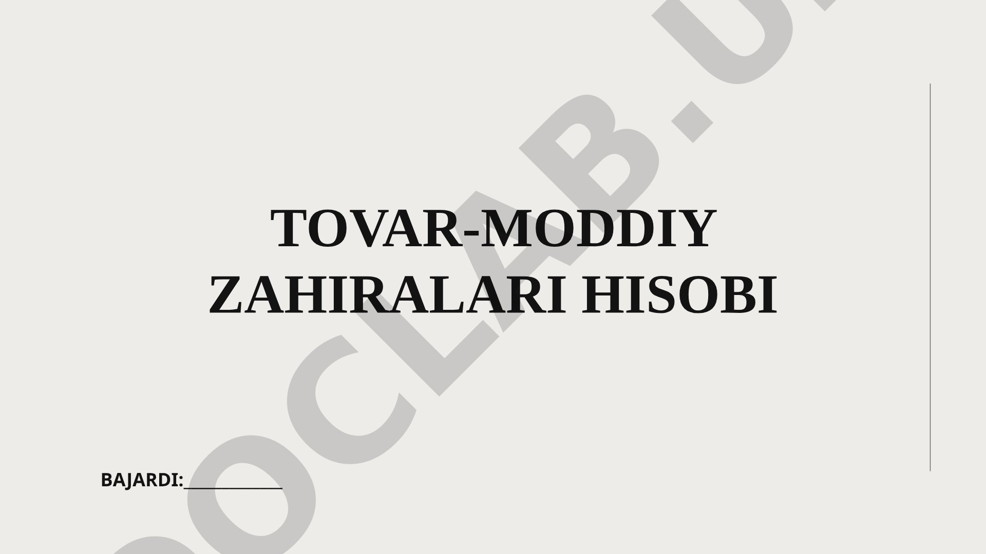 Tovar-moddiy zahiralari hisobi, ularning turlari va guruhlari tushuntirilgan