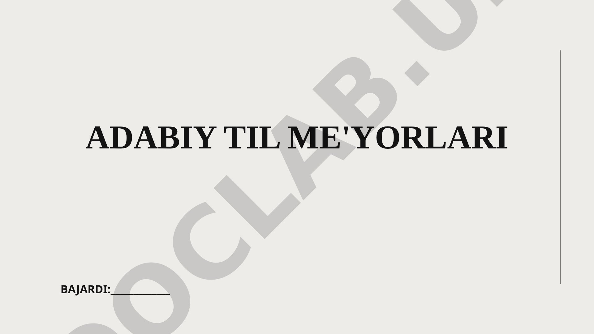 Adabiy til me'yorlari tushunchasi, til sifati va amaliyotda qo'llanilishi haqida taqdimot