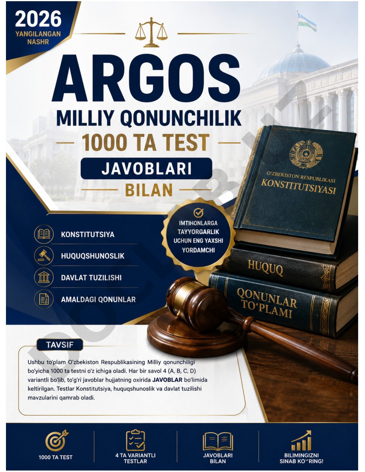ARGOS Milliy qonunchilik — 1000 ta test Javoblari bilan