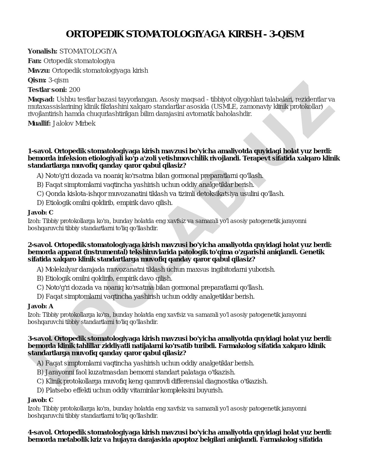 Ortopedik stomatologiyaga kirish - 3-qism