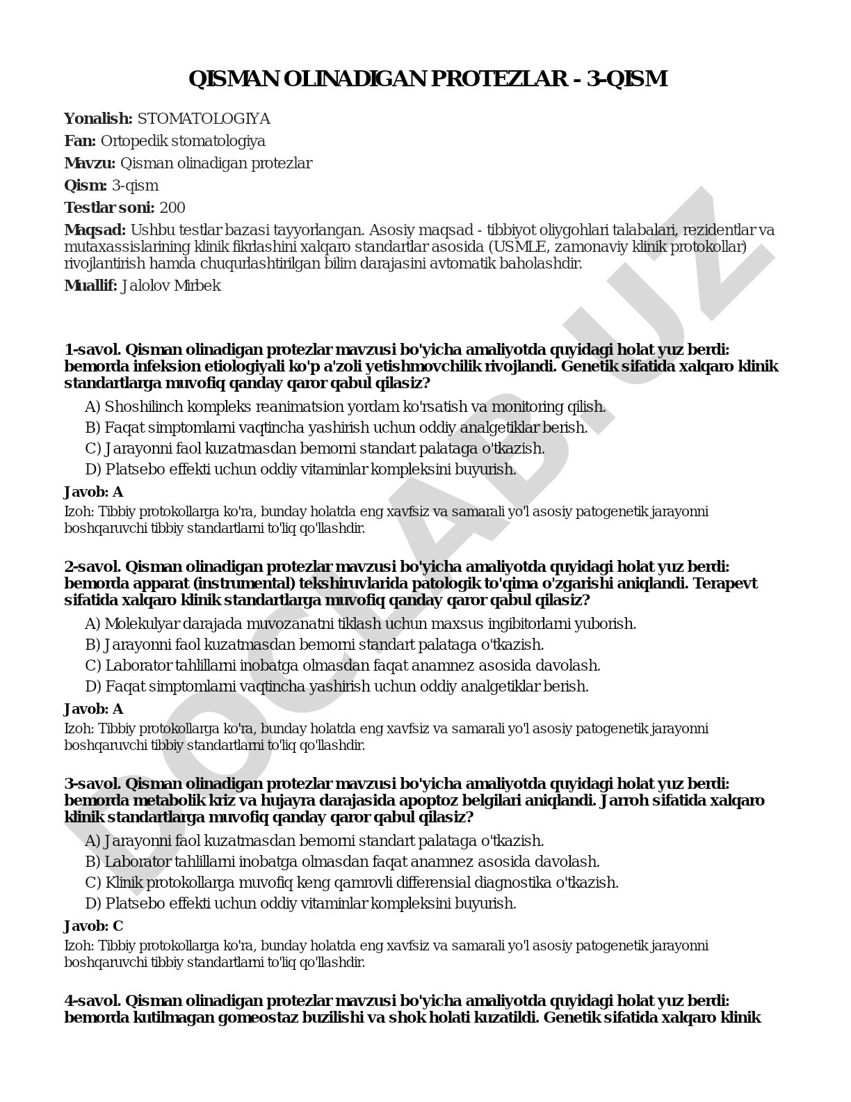 Qisman olinadigan protezlar - 3-qism
