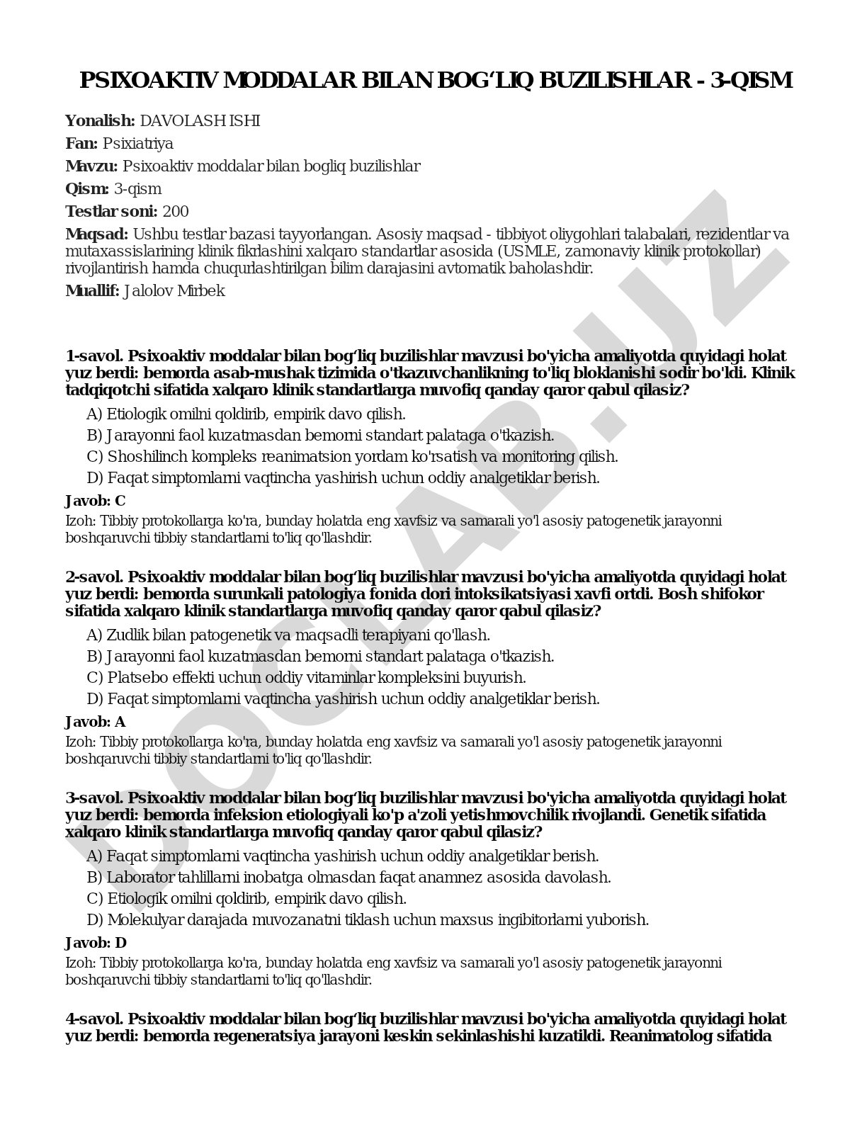 Psixoaktiv moddalar bilan bog'liq buzilishlar - 3-qism