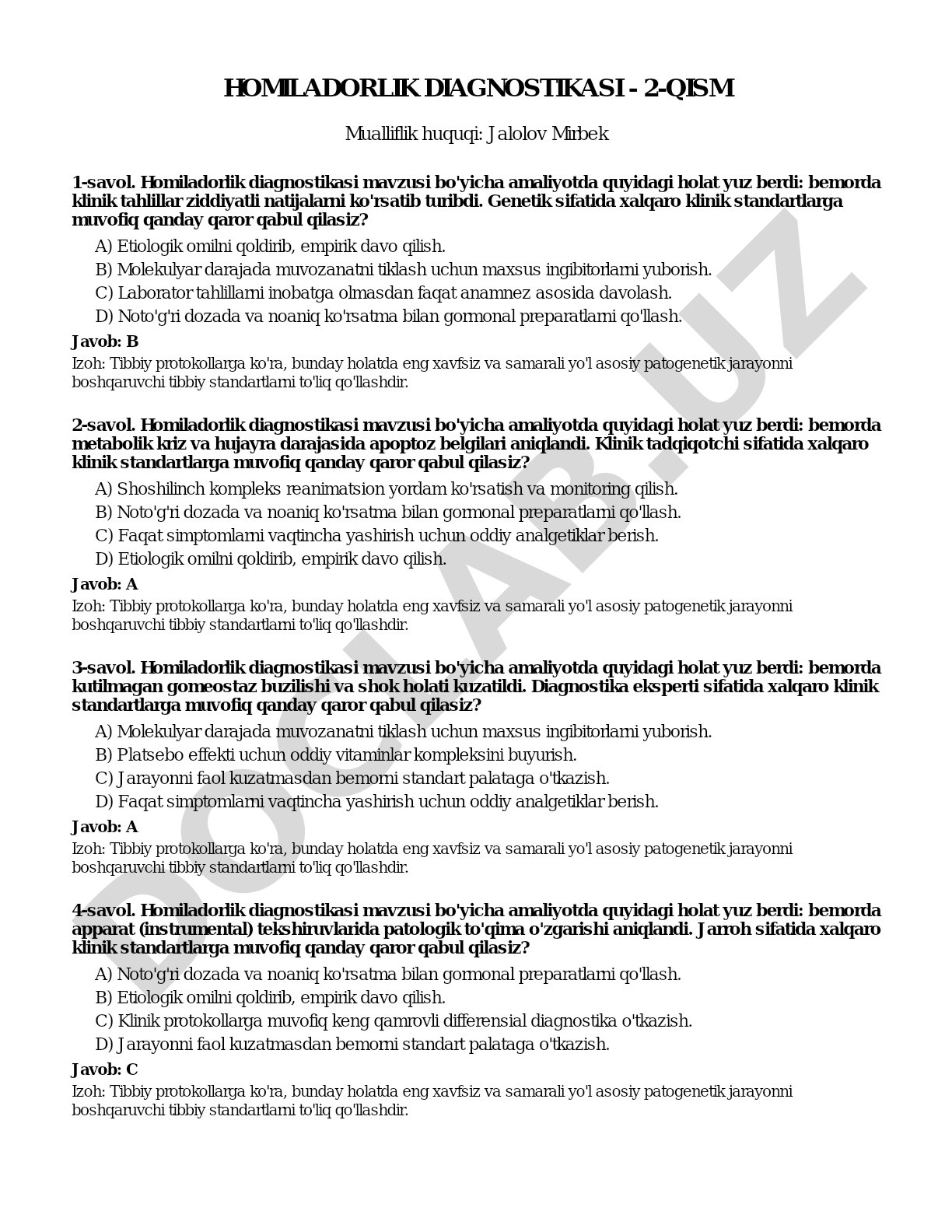 Homiladorlik diagnostikasi - 2-qism