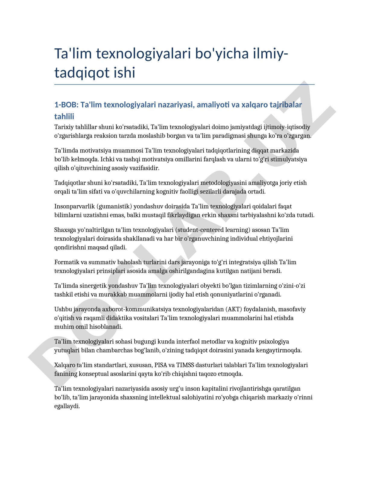 Ta'lim texnologiyalari nazariyasi, amaliyoti va xalqaro tajribalar tahlili