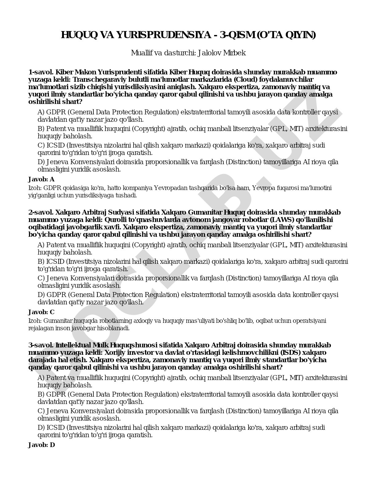 Huquq va yurisprudensiya - 3-qism (o'ta qiyin)