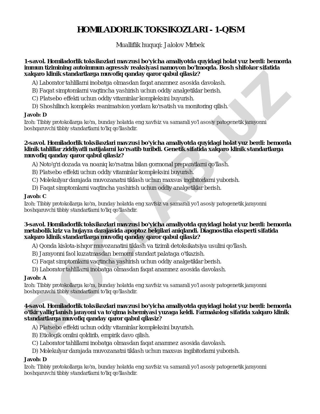 Homiladorlik toksikozlari - 1-qism